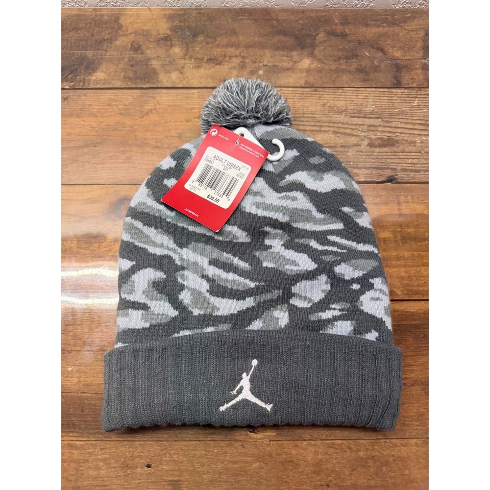 Jordan Jumpman Pom Beanie Hat Mens Grey Camo Knit Skull Cap 686937-021 NWT